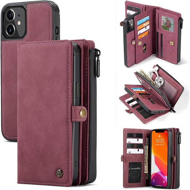 Caseme Wallet Case for iPhone 12 Pro Max Magnetic Detachable Zipper Pocket Durable PU Leather Flip Case Wallet for iPhone 12 Pro Max Case Wallet with
