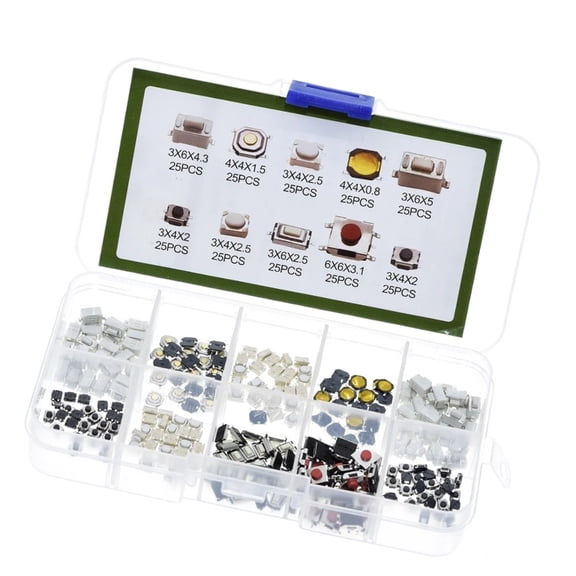 250Pcs Touch Microswitches Tactile Button Switches Kit 10 Varieties For Car Key Remote Control Electronics Projects