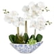 thumbnail image 1 of Orquídeas Artificiales de Seda Briful Blanco con Maceta de Cerámica Azul, 1 of 7