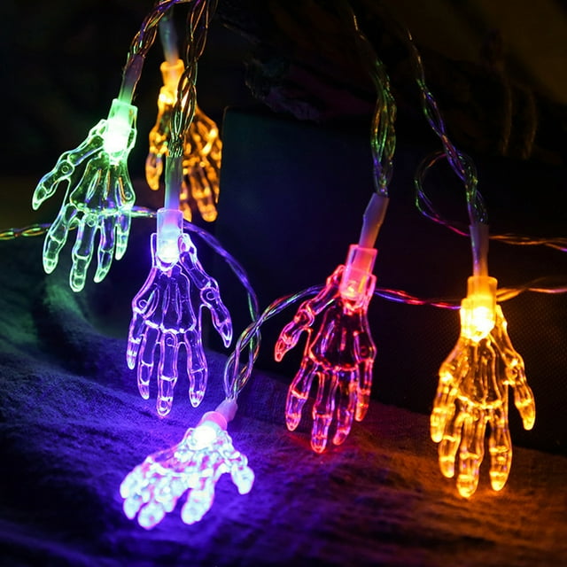 Cadena de lámpara Luces de cadena de Halloween Mano de esqueleto Decoración de Halloween Luz Luces decorativas de vacaciones Lámpara de ambiente de cadena Decoración para el hogar Luz de cortina de ve Romacci Cadena de lámpara
