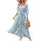 thumbnail image 3 of TRKIYQC Vestido largo de playa con temperamento para mujer, Falda dividida con cinturón y cuello en V de manga tres cuartos con estampado floral de estilo informal de verano para mujer TRKIYQC ocio，moda, 3 of 6