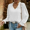 thumbnail image 6 of Women Blouses Tunics For Women Elegant Chiffon V Neck Dot Puff Sleeves Double Layer Dating Party Blouse Tops Graphic Tees for Women Trendy Half Tee Women Shirts Fall down Shirt Women Full Sleeve, 6 of 8