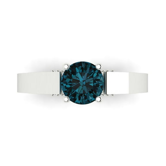 Solitaire with Accents Engagement Ring for Women - 1.06ct Natural London Blue Topaz in 18K White Gold Promise Ring