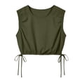 thumbnail image 6 of Womens Tank Tops, Crew Neck Sleeveless Cropped Shirts with Drawstring Hem, Solid Stylish Blouse, Spring Summer Street Wear | VerBelle,Army Green L, 6 of 7