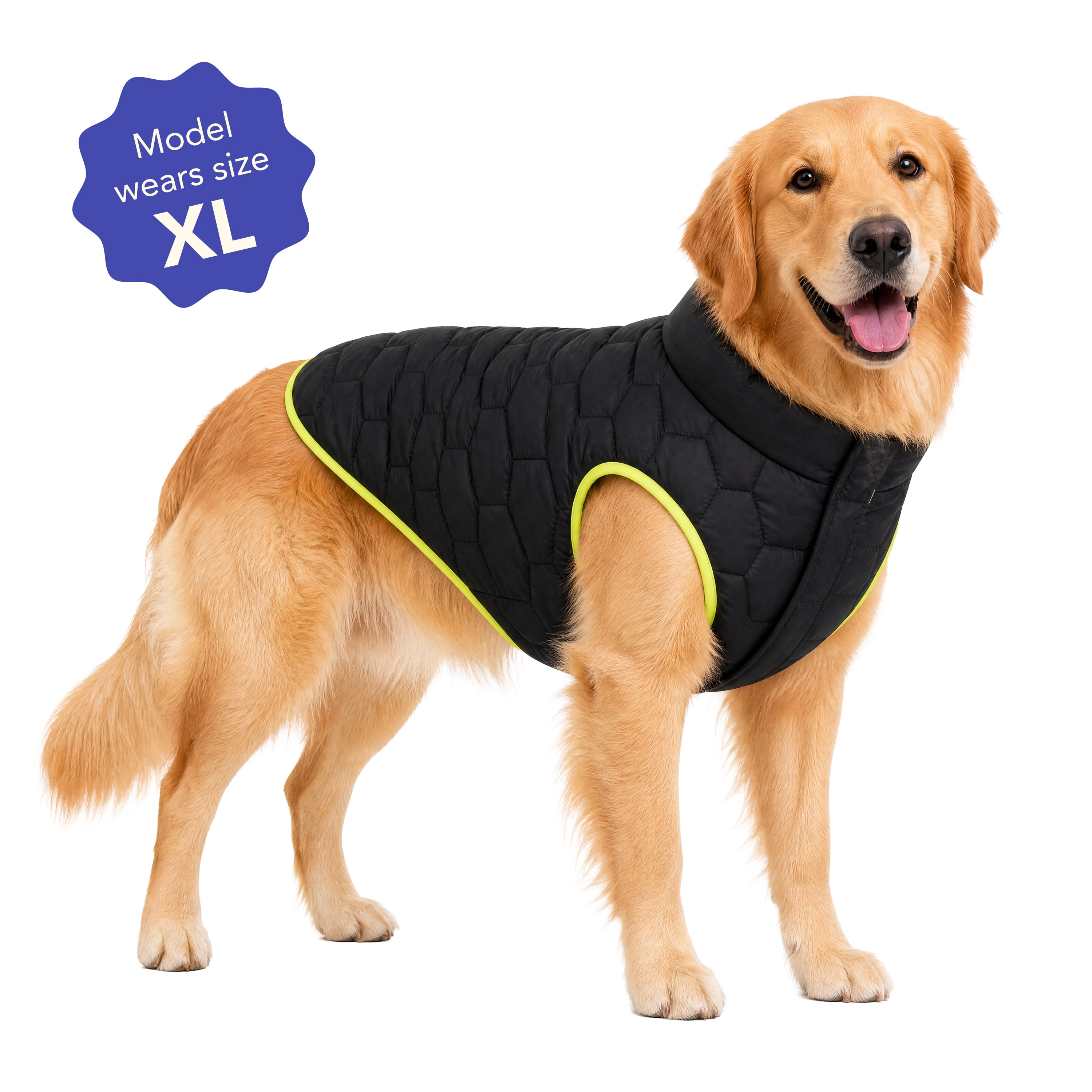 Oodles Quilted Fall Puffer Dog Jacket, Black, XL