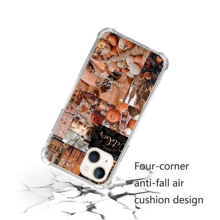 Coque IPhone 14 Avec Cordon - Motif Automne Champignons Papillons - Silicone TPU Antichoc