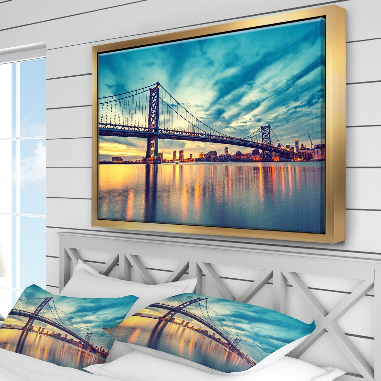 Design Art Ben Franklin Bridge in Philadelphia Framed Canvas Art Print