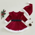 thumbnail image 4 of ZINTAOZT Baby Girls Velvet Romper Dress Terry Trim Long Sleeve Santa Skirt Jumpsuit Christmas Hat Xmas Adorable Outfits, 4 of 8