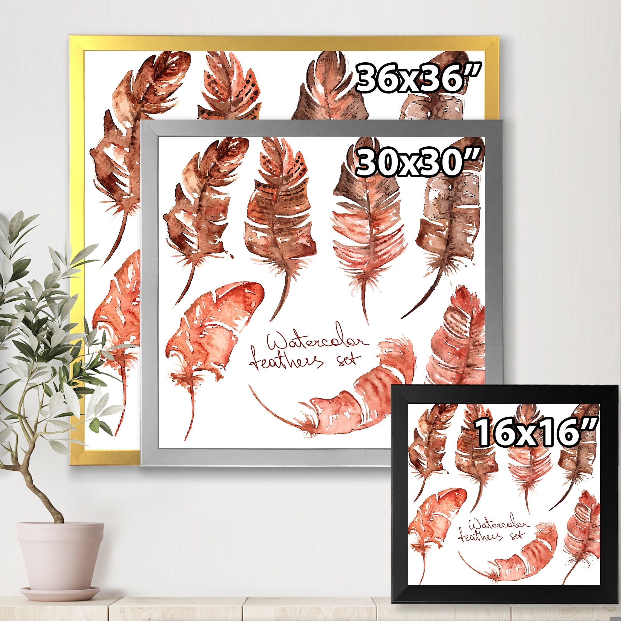Designart 'Boho Art Feather Icons' Bohemian & Eclectic Framed Art Print