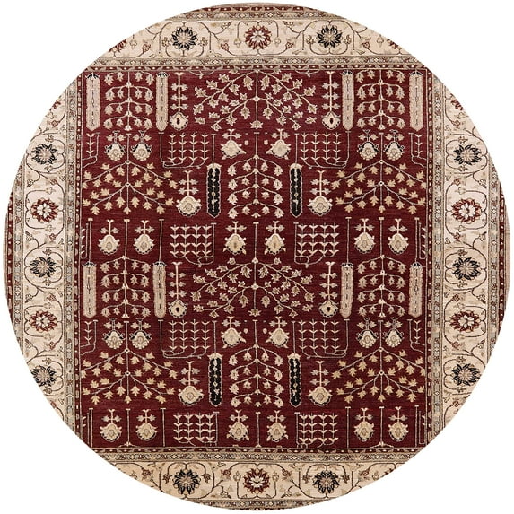 Ahgly Company Indoor Round Mid-Century Modern Brown Oriental Area Rugs, 7' Round