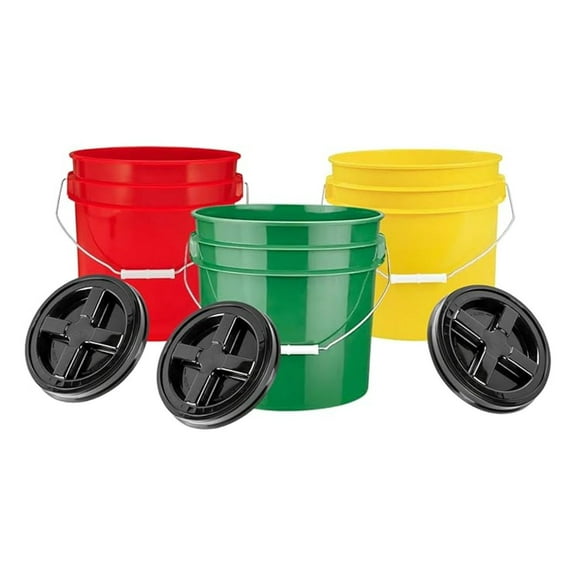 3.5 Gallon Food Grade Multi Color Bucket Pail with Screw On Lid (Pack of 3) BPA Free Made in USA containers