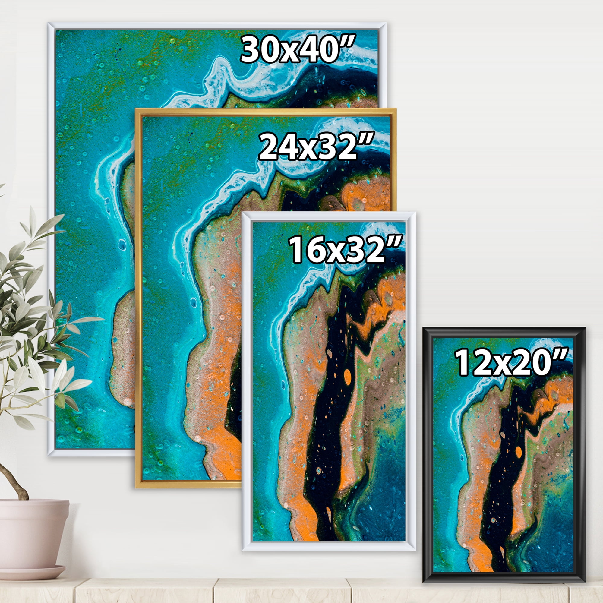 Designart 'Abstract Composition In Black and Orange' Modern Framed Canvas Wall Art Print