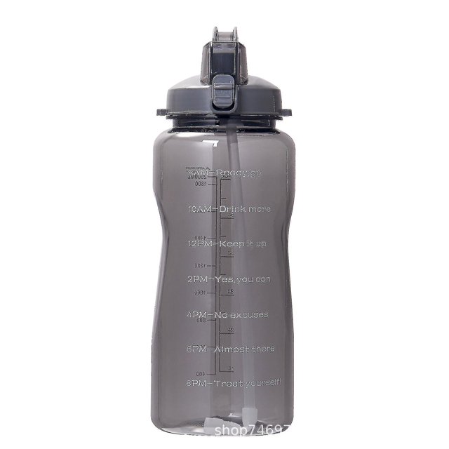 Botella de agua al aire libre motivacional de 2000 ml con marcador de tiempo y pajita, botella a prueba de fugas Tritan Bpasports