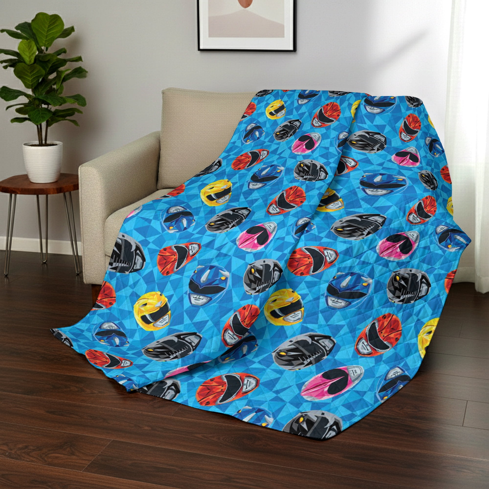 Power Rangers Geo Power Twin/Full Quilted Blanket 60x90 inches, Kids Character Bedding