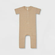 Q by Quincy Mae Toddler Ribbed Striped Short Sleeve Romper - Ivory 2-3Y