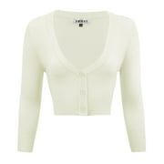 YEMAK Women's Cropped Bolero 3/4 Sleeve Button Down Cardigan Sweater CO129-IVR-M