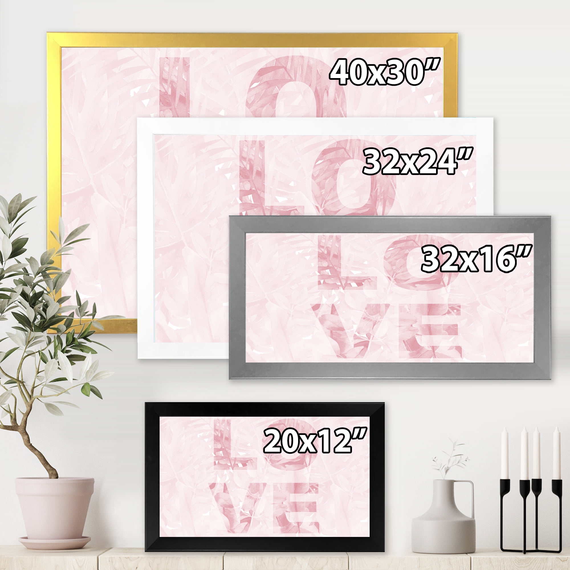 Designart 'Pink Pastel Love Abstract ' Shabby Chic Framed Art Print