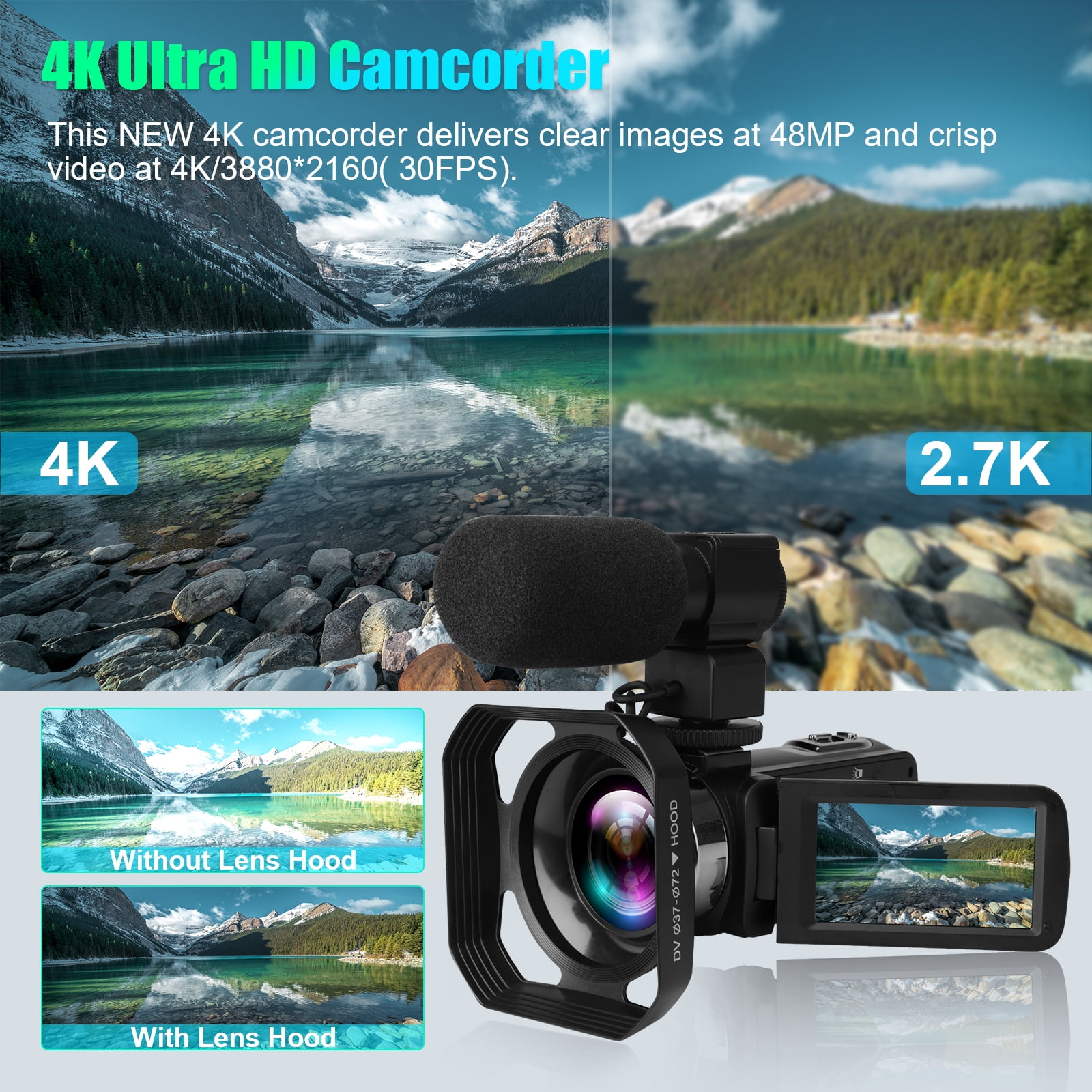 Video Camera SD Card not Included TLPUHU 4K Camcorder Ultra HD 48MP WiFi YouTube Camera for Vlogging 3.1 IPS Screen 16X Digital Zoom Night Vision Video Camera with Microphone 2 Batteries 
