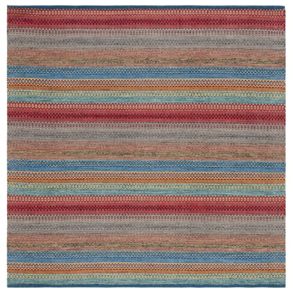 SAFAVIEH Montauk Albine Striped Cotton Area Rug, Blue/Grey, 6' x 6' Square