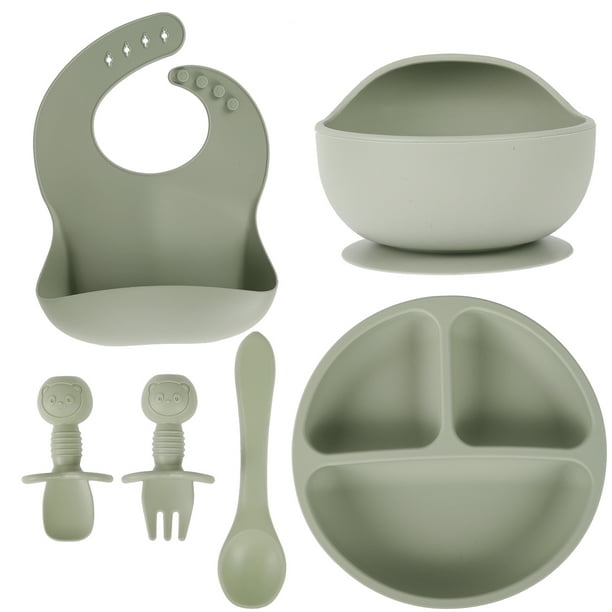 6 pièces Silicone bébé alimentation bol vaisselle bol assiette cuillère  fourchette bavoir étanche cuillère antidérapant enfant en bas âge  alimentation ensemble 