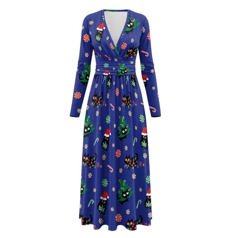 cat print christmas dress Meowy Catmus Women's Christmas Dress