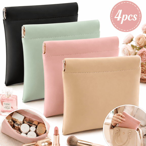 4 PCS Small Makeup Bag for Purse, Mini Portable Cosmetic Storage Pouches for Women, Small Travel Lipstick Cosmetic Accessories Organizer, Multifunctional Coin Purse Travel Kit Pouch