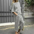 thumbnail image 2 of BYHONG Womens Casual Solid Color Pants High Waist Loose Pocket Pant Two Piece Sets Womens Pant Suits Grey M, 2 of 5