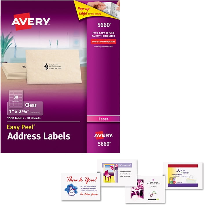 Avery Laser Postcards, White, 200-Pack WITH Avery 5660 Easy Peel Clear Mailing Labels for Laser Printers, 1