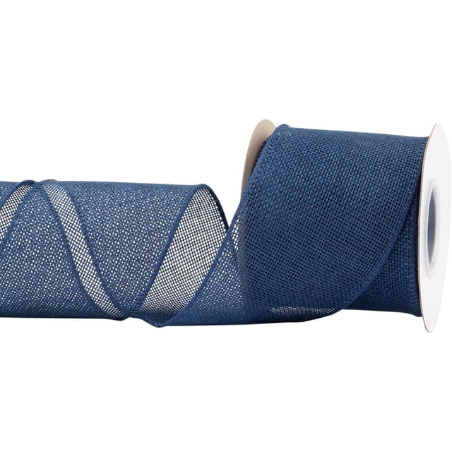 Joycrosso Burlap Wired Edge Ribbon 3 inch x 10 Yards, Navy, Ideal for Crafting, Gift Wrapping, Wreath, Christmas Tree, and Rustic Wedding Decorations