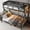 Twin over Full Bunk Bed-Black Woodgrain, variant on Twin over Full Bunk Bed, Metal Bunk Bed with Storage Shelves and Lights, Space-saving & Noise-free Design, Woodgrain