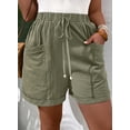 thumbnail image 2 of SHEWIN Shorts for Women Plus Size Cotton Shorts Elastic Waist Drawstring Mid-Rise Wide Leg Shorts Summer Bottoms Green 5X, 2 of 9