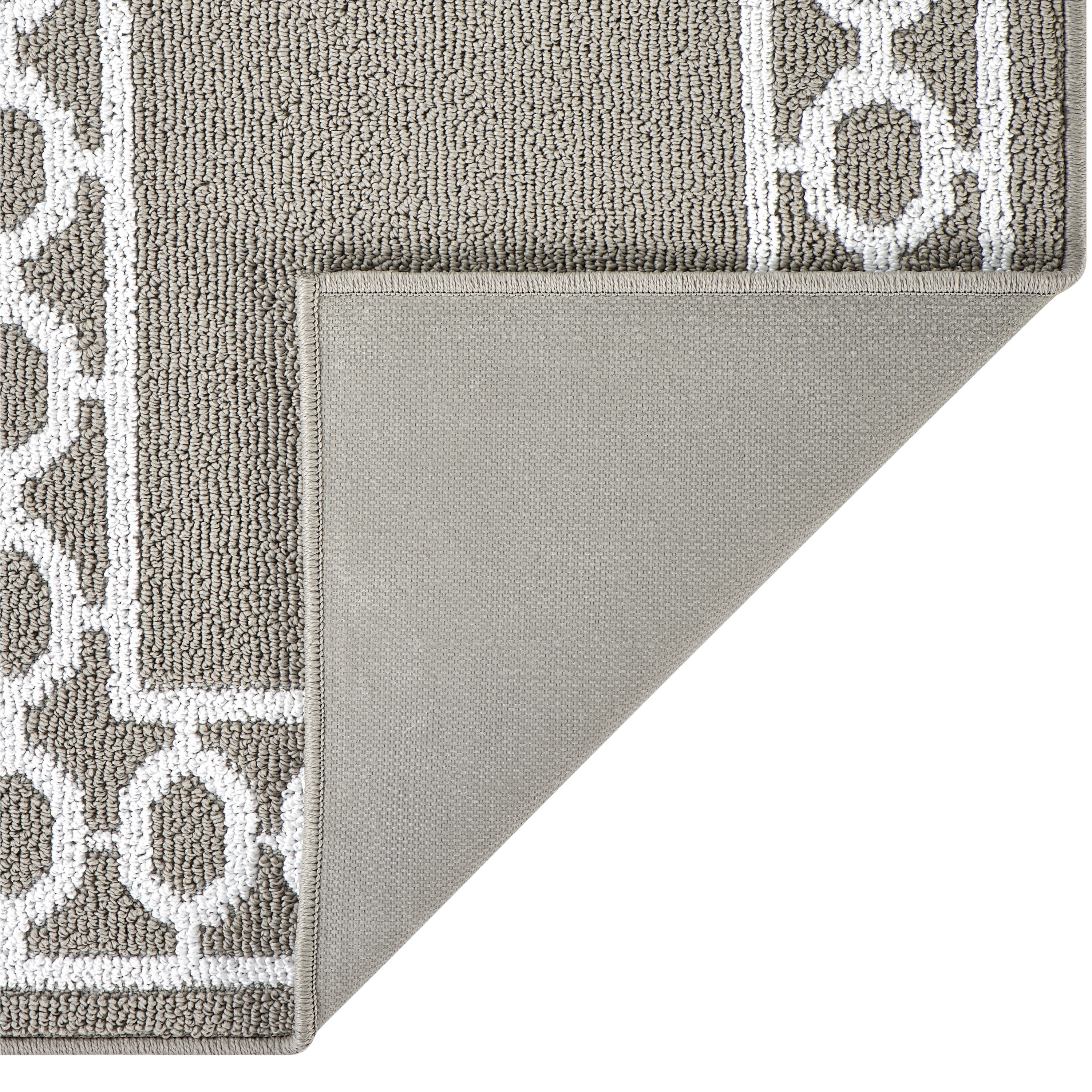 Washable Skid-Resistant Runner Rug, Trellis Border, Light Grey and White, 26" x 45"