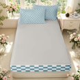 thumbnail image 4 of Manfei Minimalist Check Zipper Full Size Comforter Sets with Fitted Sheet and 2 Pillowcases,Classic Plaid Zipper Bedding Set,Blue White,Light Gray Reversible,4pcs, 4 of 8