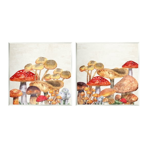 Stupell Industries Various Cottage Mushrooms Botanical & Floral Painting Unframed Art Print Wall Art, 12 x 12, Set of 2