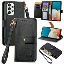 Feishell for Samsung Galaxy A53 5G Case,RFID Blocking Wallet Case for Women Men,Premium PU Leather Credit Card Holder Zipper Pocket Magnetic Buckle Flip Kickstand Phone Case with Wrist Strap,Black