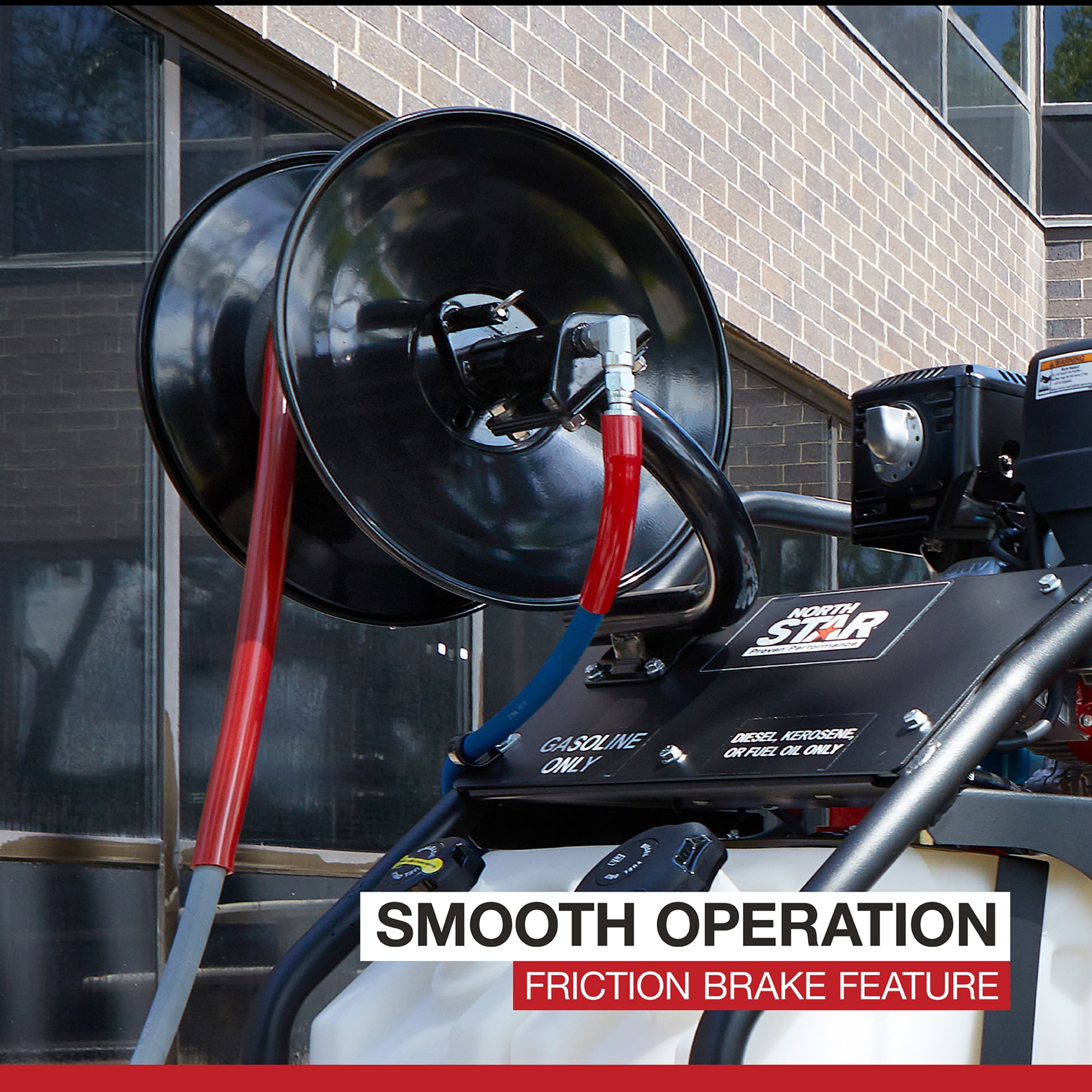 NorthStar Pressure Washer Hose Reel with 50ft. Steel-Braided Hose, 3/8in. x 100ft. Capacity, 5000 PSI