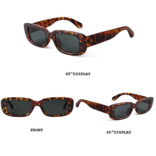 BUTABY Rectangle Sunglasses for Women Retro Driving Glasses 90’s Vintage Fashion Narrow Square Frame UV400 Protection Leopard Frame Dark Green Lens BUTABY BUTABY