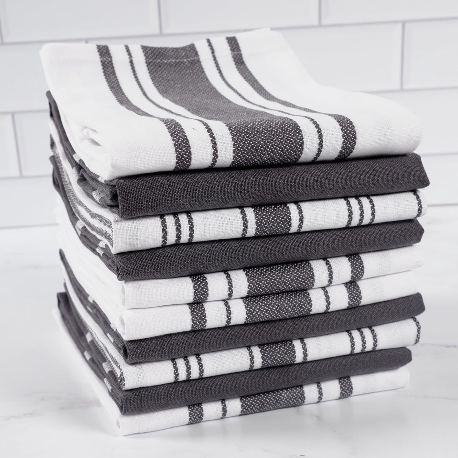 KAF Home Set of 10 Terra Kitchen Towels, GRS Certified & Multi-Purpose Dish Towels, Dark Gray