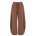 thumbnail image 6 of Kinrui Barrel Sweatpants for Women Wide Leg Ribbed Knit Lounge Pants Drawstring Elastic Waist Sweat Pant with Pockets Brown 2XL, 6 of 9