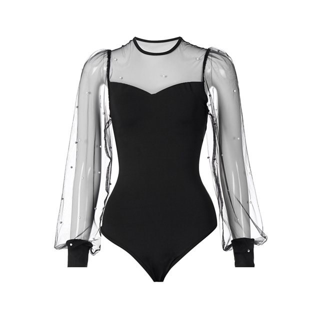 Sylvamorning Justaucorps à Manches Longues pour Femmes, Col Rond, Maille, Couleur Unie, Creux