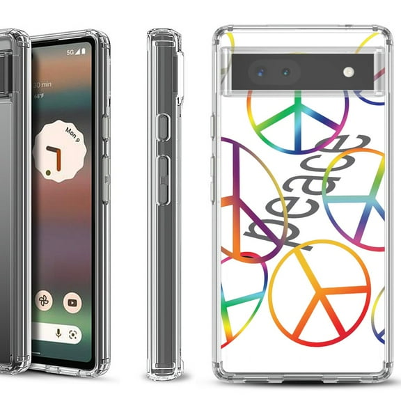 Shockproof Bumper Phone Case for Google Pixel 6a, by OneToughShield ® - Colorful Peace