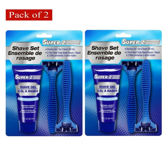 Super-Z Gel à Raser et Trousse de Voyage avec 2 Rasoirs (Lot de 2)