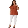 thumbnail image 3 of DARING DIVA Women's Plus Tie Neck Ruffle Short Sleeves Blouse 1X Caramel, 3 of 6