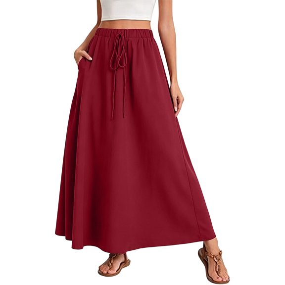 ZHOGXU Boho Midi Skirts For Womens Floral Summer Elastic Waist A Line With Pocket New Clothes 2026