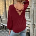 thumbnail image 3 of ZQGJB Waffled Knitted Sweater Tops for Women Casual Solid Color Puff Long Sleeve Crewneck Pullover Sweatshirts Loose Lightweight Comfy Baggy Blouse with Pockets Wine L, 3 of 5