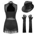 thumbnail image 2 of TiaoBug Women Sequins Tassel Latin Dance Dress Leotard Ballroom Dance Tops with Gloves Hat Dance Outfit D Black XXL, 2 of 6