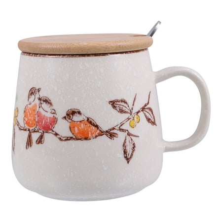 

Retro Style Pattern Mug Cup Ceramic Breakfast Cup Water Cup (with Lid Spoon)