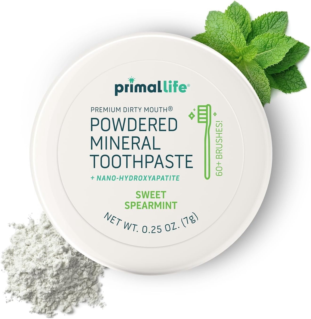 Primal Life Organics Toothpowder, Fluoride-Free Mineral Toothpaste Powder with Bentonite & Kaolin Clay, Baking Soda, Nano-Hydroxyapatite, Natural Oral Care, 4 oz
