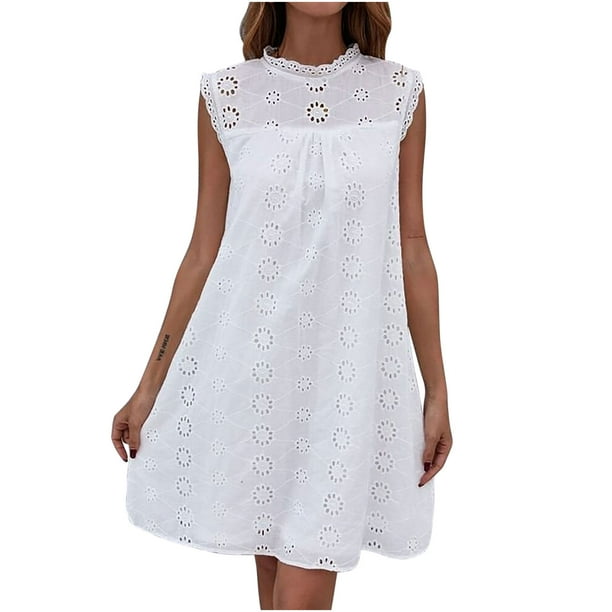 Vestido de fiesta Midi de encaje suelto con recorte de ganchillo de encaje sin mangas Sexy con cuello redondo a la moda de verano para mujer Pompotops ghjkhdj5260