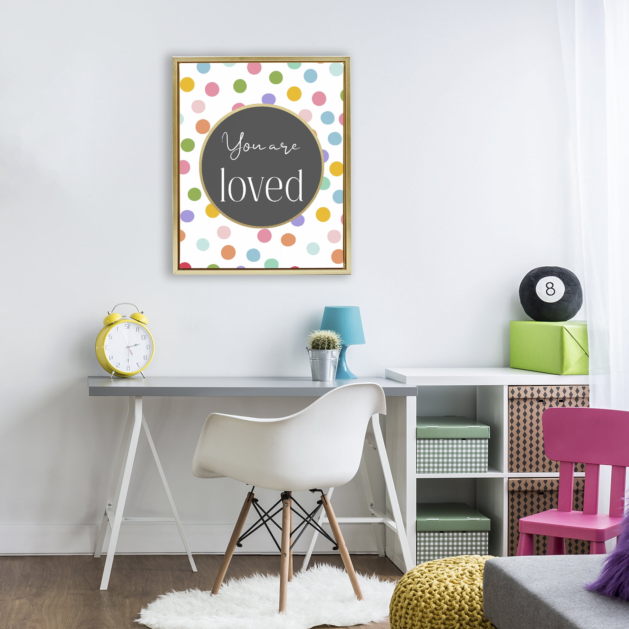 Stupell Industries You Are Loved Polka Dots Gold Framed Floater Canvas Wall Art, design by Christine Simpson Art
